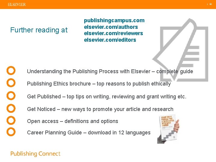  | 62 publishingcampus. com elsevier. com/authors elsevier. com/reviewers elsevier. com/editors Further reading at