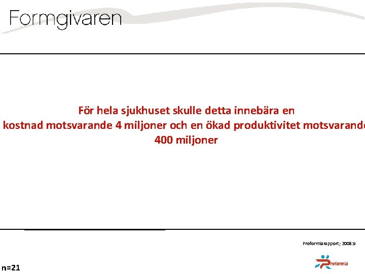 Före Efter För hela sjukhuset skulle detta innebära en 21 % bättre hälsa kostnad