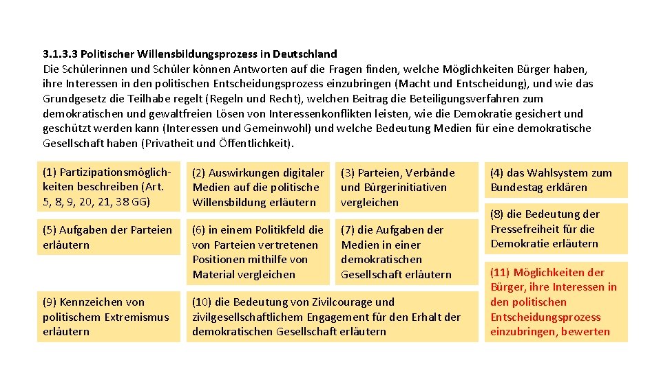 3. 1. 3. 3 Politischer Willensbildungsprozess in Deutschland Die Schülerinnen und Schüler können Antworten