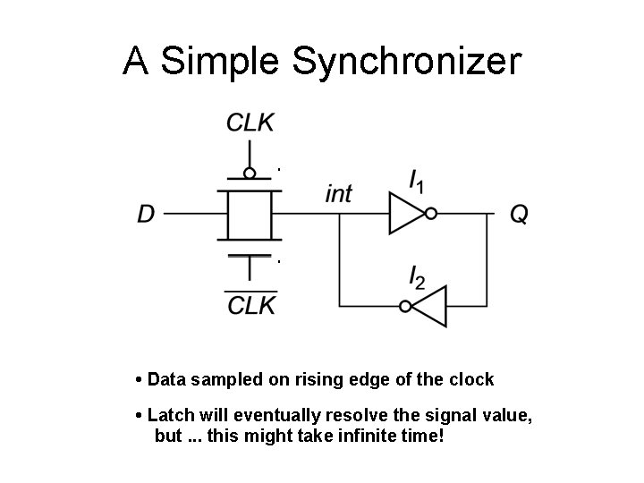 A Simple Synchronizer • Data sampled on rising edge of the clock • Latch