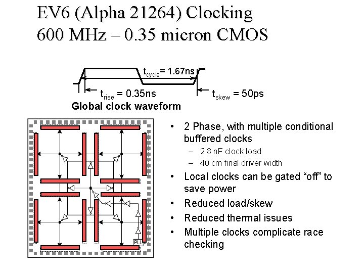 EV 6 (Alpha 21264) Clocking 600 MHz – 0. 35 micron CMOS tcycle= 1.