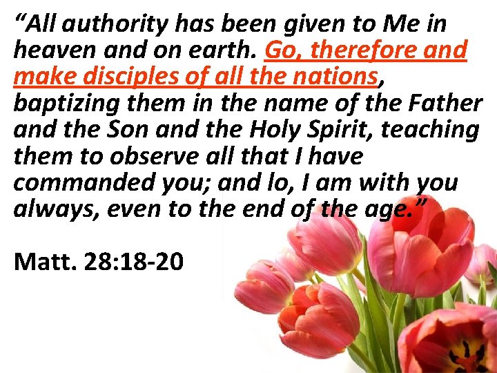 “All authority has been given to Me in heaven and on earth. Go, therefore