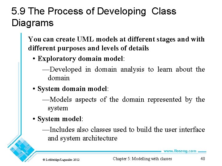 5. 9 The Process of Developing Class Diagrams You can create UML models at