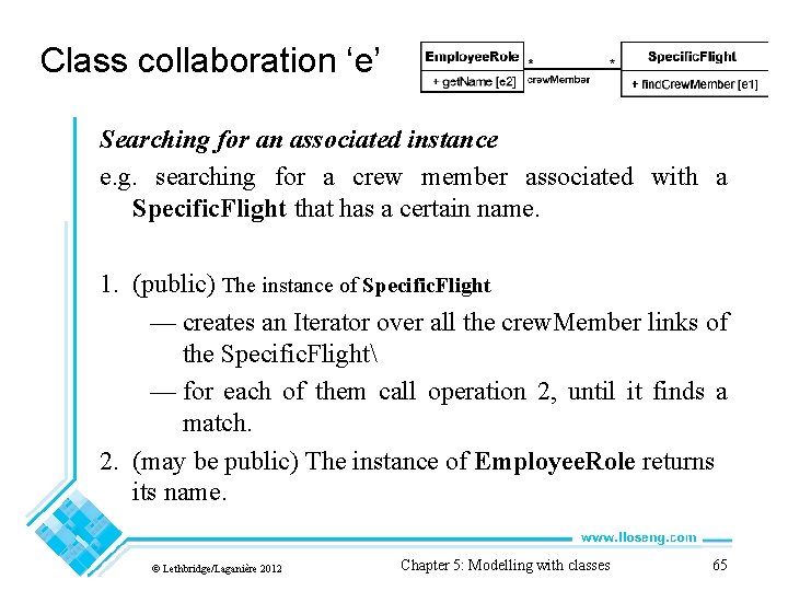 Class collaboration ‘e’ Searching for an associated instance e. g. searching for a crew