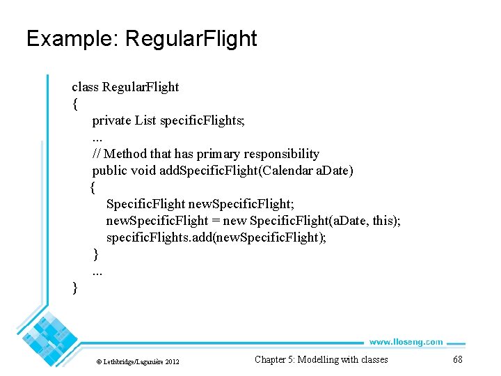 Example: Regular. Flight class Regular. Flight { private List specific. Flights; . . .