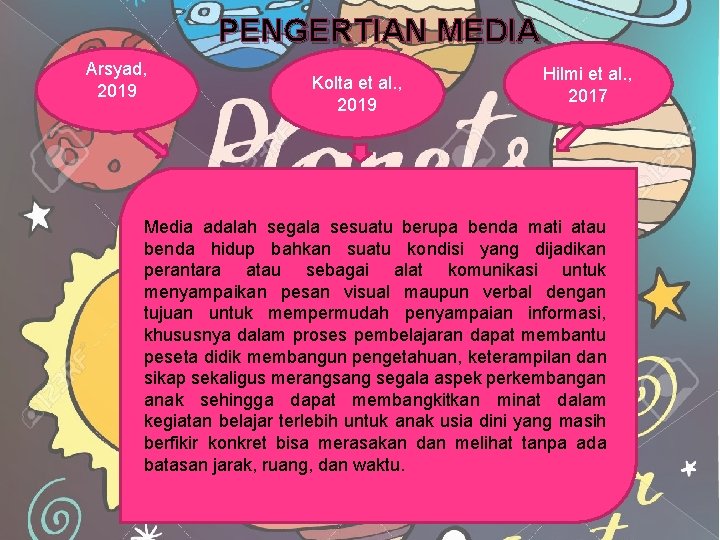 PENGERTIAN MEDIA Arsyad, 2019 Kolta et al. , 2019 Hilmi et al. , 2017