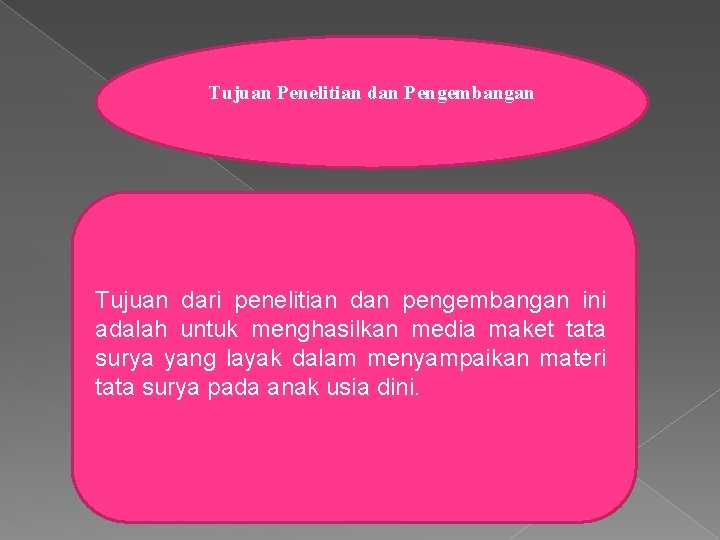 Tujuan Penelitian dan Pengembangan Tujuan dari penelitian dan pengembangan ini adalah untuk menghasilkan media