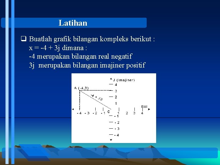 Latihan q Buatlah grafik bilangan kompleks berikut : x = -4 + 3 j