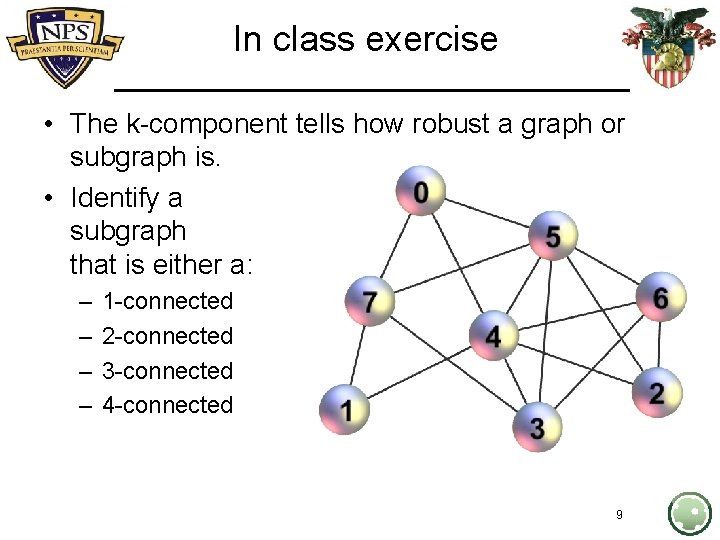 In class exercise • The k-component tells how robust a graph or subgraph is.