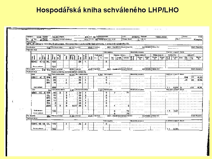 Hospodářská kniha schváleného LHP/LHO 