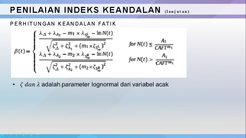 PENILAIAN INDEKS KEANDALAN PERHITUNGAN KEANDALAN FATIK (lanjutan) 