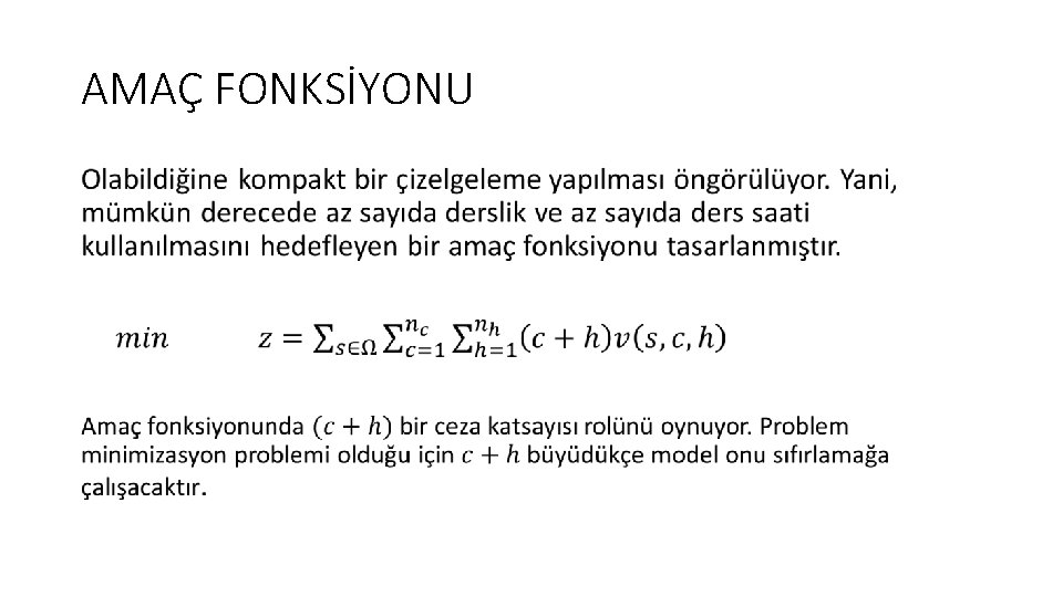 AMAÇ FONKSİYONU • 