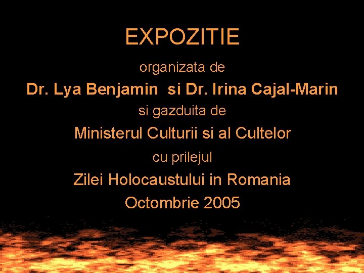 EXPOZITIE organizata de Dr. Lya Benjamin si Dr. Irina Cajal-Marin si gazduita de Ministerul