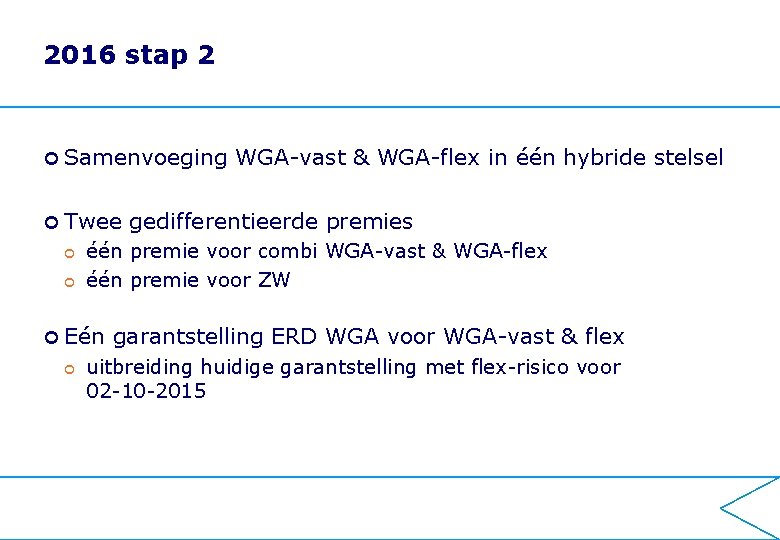 2016 stap 2 Samenvoeging Twee gedifferentieerde premies één premie voor combi WGA-vast & WGA-flex