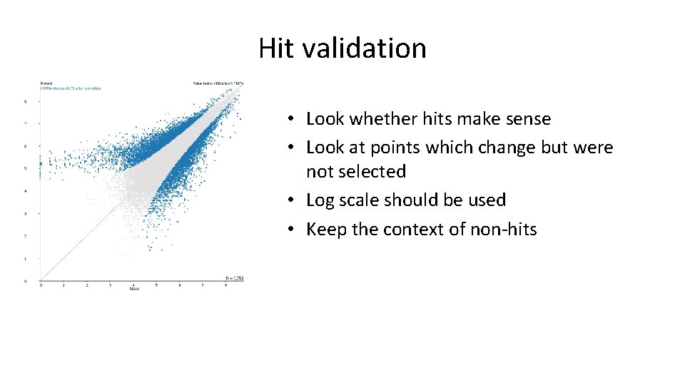 Hit validation • Look whether hits make sense • Look at points which change