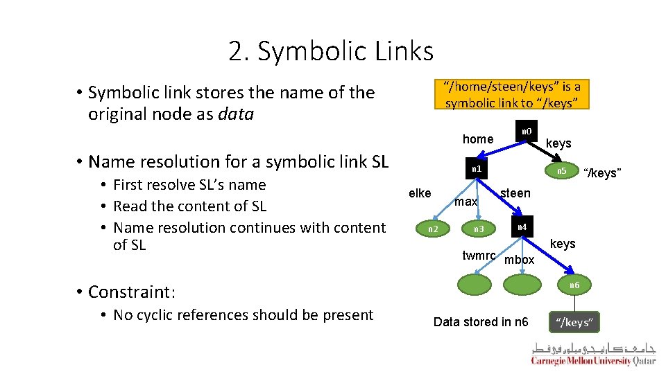 2. Symbolic Links “/home/steen/keys” is a symbolic link to “/keys” • Symbolic link stores