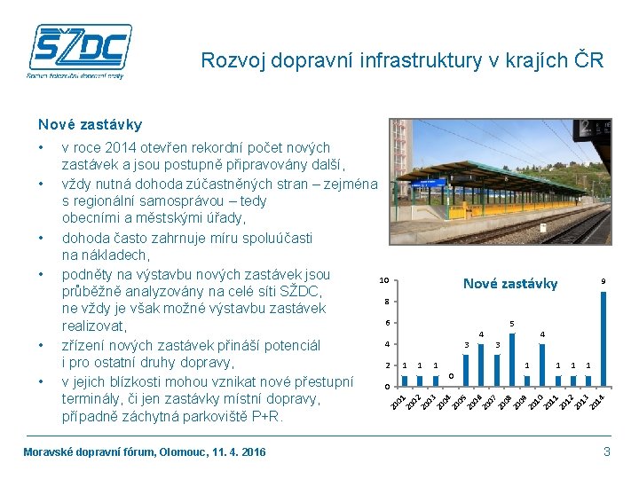 Rozvoj dopravní infrastruktury v krajích ČR Nové zastávky • v roce 2014 otevřen rekordní