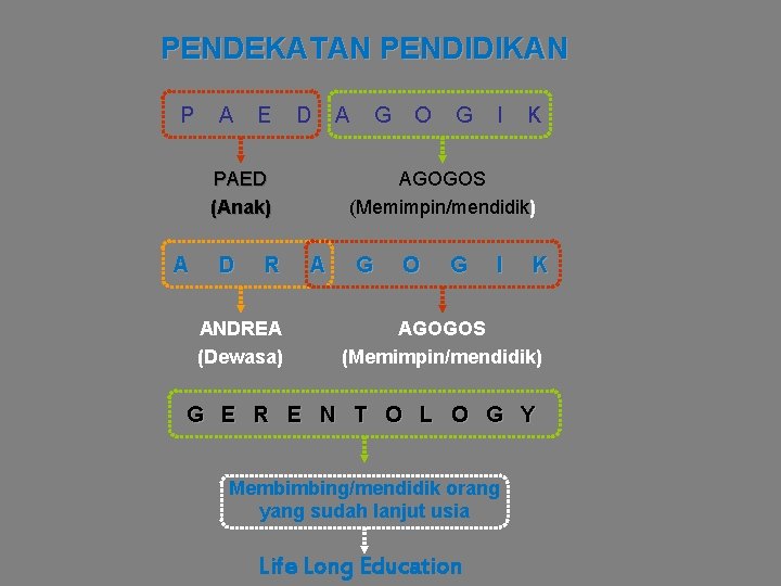 PENDEKATAN PENDIDIKAN P A E D PAED (Anak) A D R ANDREA (Dewasa) A