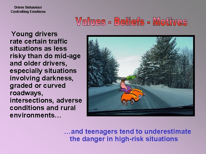 Driver Behaviour Controlling Emotions Young drivers rate certain traffic situations as less risky than