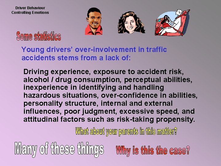 Driver Behaviour Controlling Emotions Young drivers’ over-involvement in traffic accidents stems from a lack