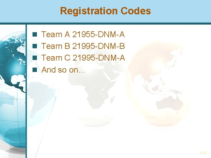 Registration Codes Team A 21955 -DNM-A Team B 21995 -DNM-B Team C 21995 -DNM-A