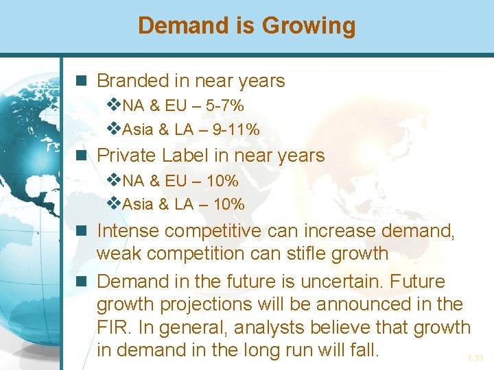 Demand is Growing Branded in near years v. NA & EU – 5 -7%
