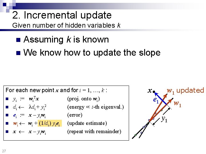 2. Incremental update Given number of hidden variables k Assuming k is known n