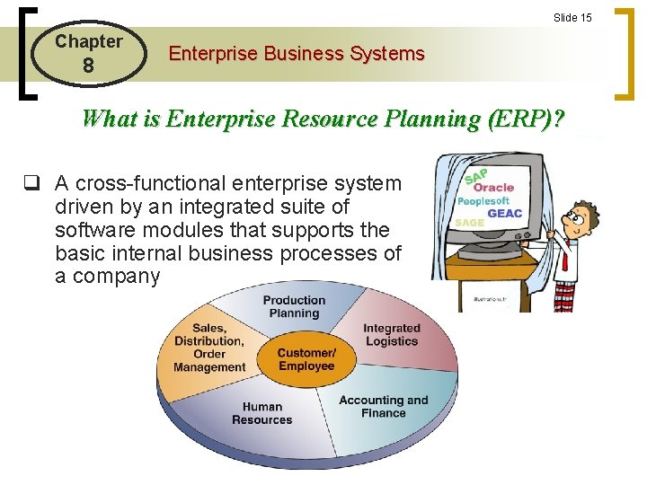 Slide 15 Chapter 8 Enterprise Business Systems What is Enterprise Resource Planning (ERP)? q