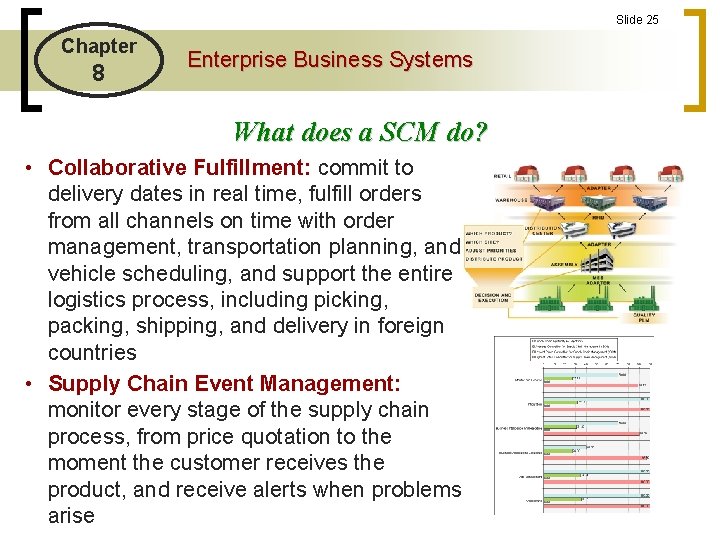 Slide 25 Chapter 8 Enterprise Business Systems What does a SCM do? • Collaborative