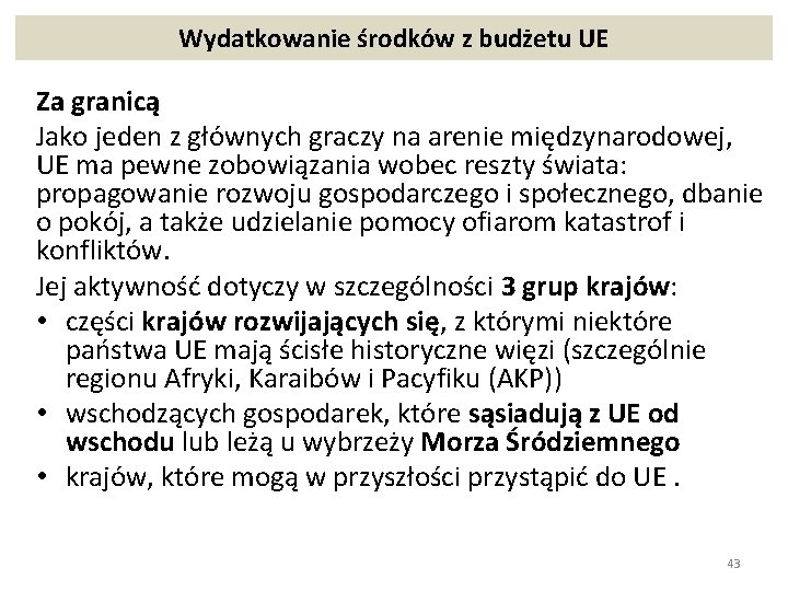 Wydatkowanie środków z budżetu UE Za granicą Jako jeden z głównych graczy na arenie