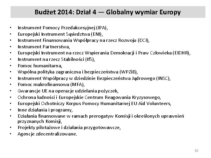Budżet 2014: Dział 4 — Globalny wymiar Europy • • • • • Instrument