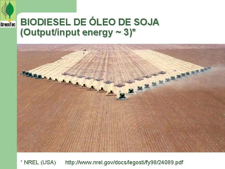 BIODIESEL DE ÓLEO DE SOJA (Output/input energy ~ 3)* * NREL (USA) http: //www.