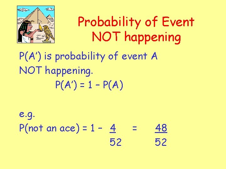 Probability of Event NOT happening P(A’) is probability of event A NOT happening. P(A’)