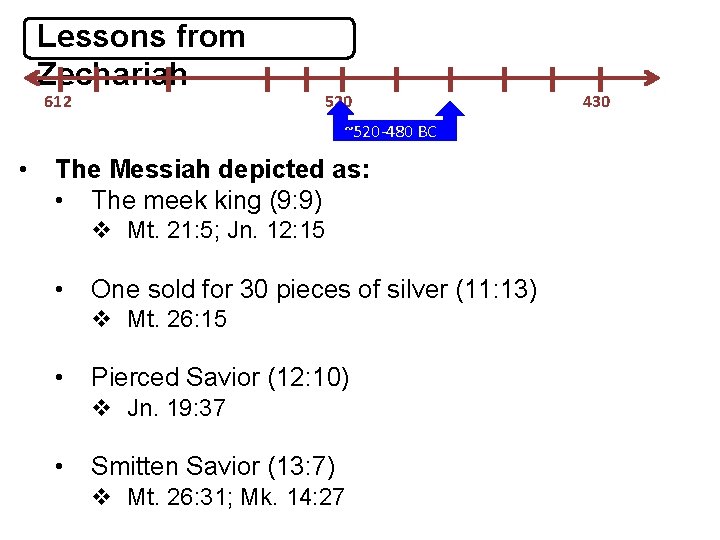 Lessons from Zechariah 612 520 ~520 -480 BC • The Messiah depicted as: •
