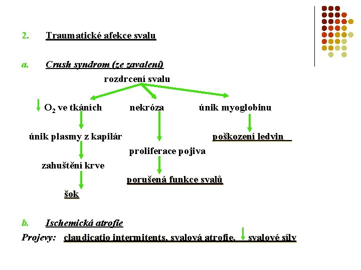 2. Traumatické afekce svalu a. Crush syndrom (ze zavalení) rozdrcení svalu O 2 ve