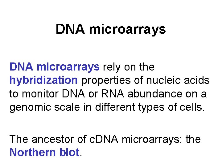 DNA microarrays rely on the hybridization properties of nucleic acids to monitor DNA or