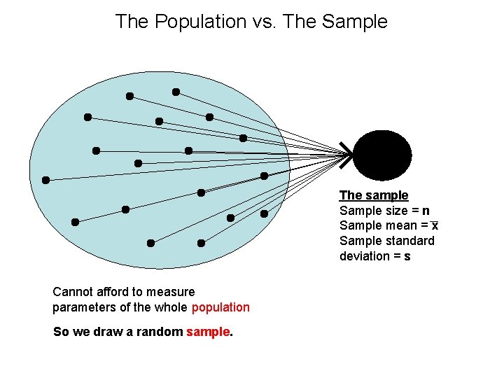 The Population vs. The Sample The sample Sample size = n Sample mean =