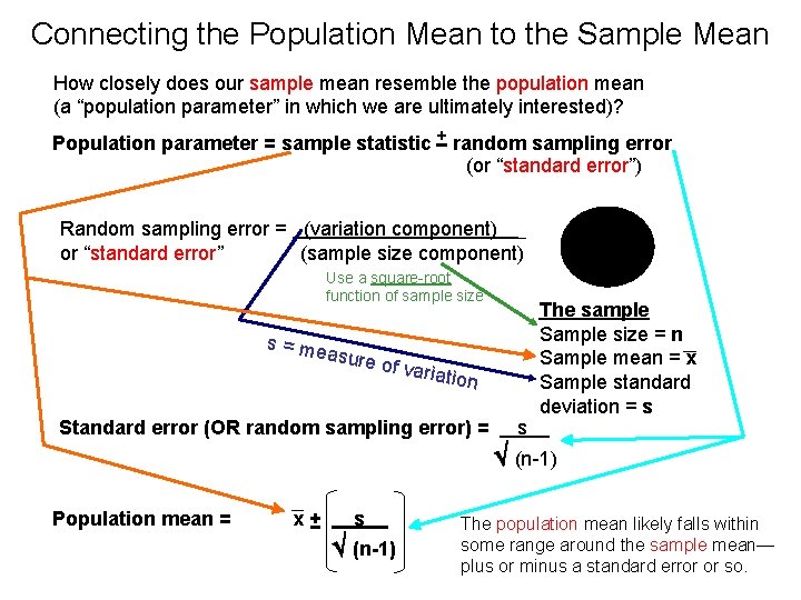 Connecting the Population Mean to the Sample Mean How closely does our sample mean