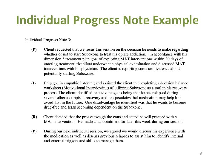 Individual Progress Note Example 9 