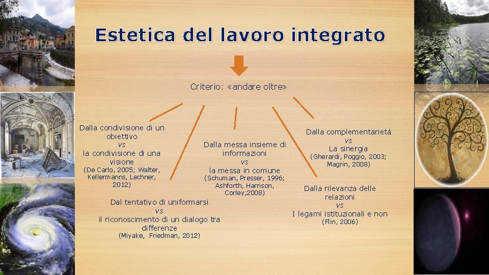 Estetica del lavoro integrato Criterio: «andare oltre» Dalla condivisione di un obiettivo vs la