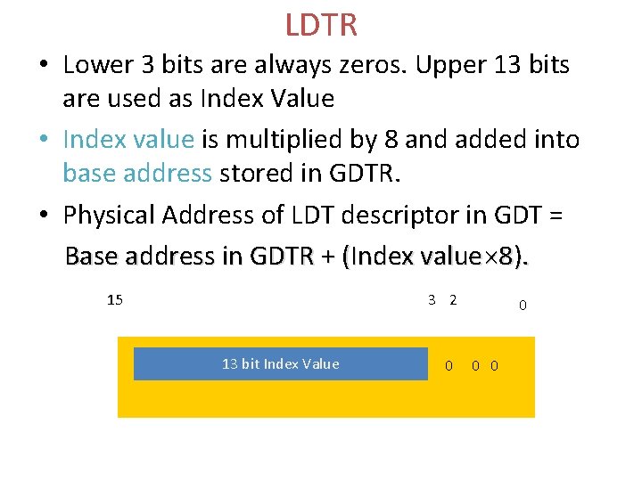 LDTR • Lower 3 bits are always zeros. Upper 13 bits are used as