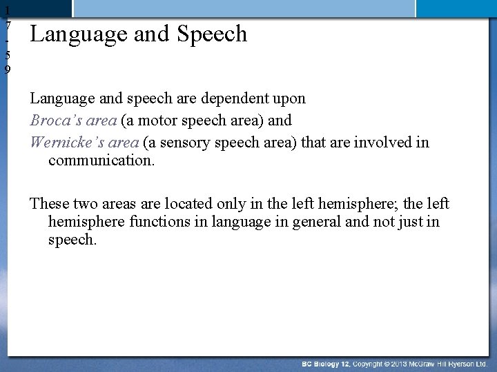 1 7 5 9 Language and Speech Language and speech are dependent upon Broca’s