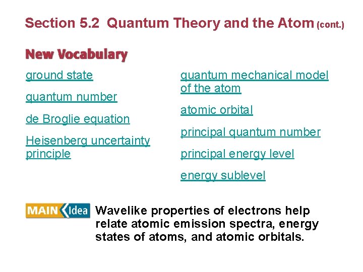 Section 5. 2 Quantum Theory and the Atom (cont. ) ground state quantum number