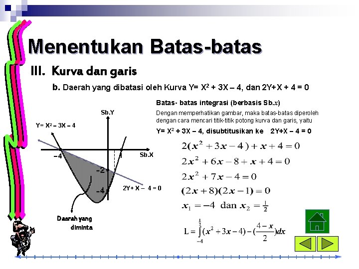 Menentukan Batas-batas III. Kurva dan garis b. Daerah yang dibatasi oleh Kurva Y= X