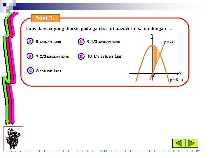 Soal 3. Luas daerah yang diarsir pada gambar di bawah ini sama dengan ….