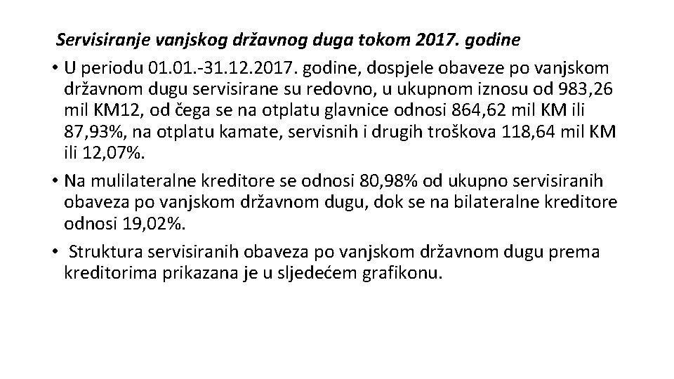 Servisiranje vanjskog državnog duga tokom 2017. godine • U periodu 01. -31. 12. 2017.