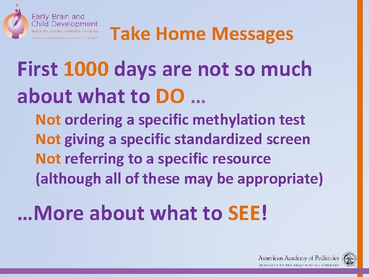 Take Home Messages First 1000 days are not so much about what to DO