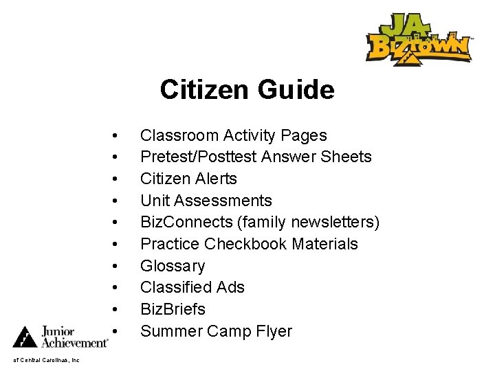 Citizen Guide • • • of Central Carolinas, Inc Classroom Activity Pages Pretest/Posttest Answer