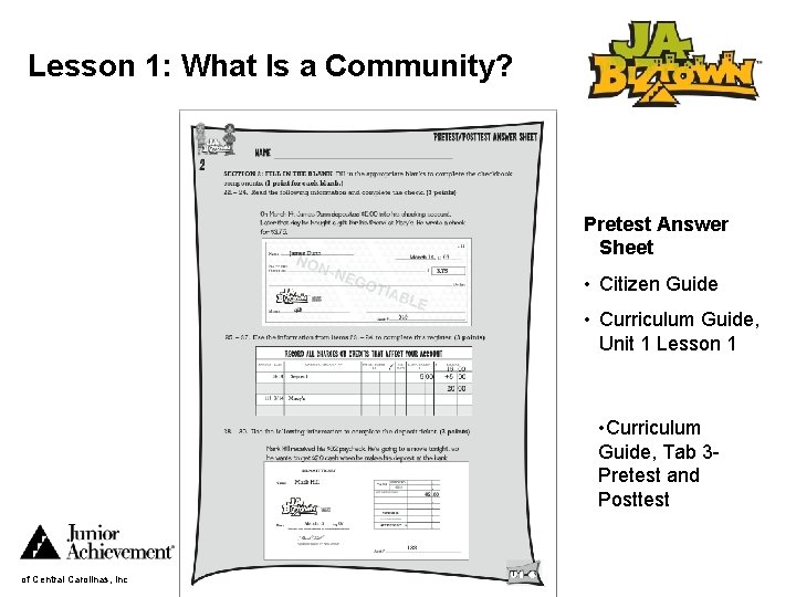 Lesson 1: What Is a Community? Pretest Answer Sheet • Citizen Guide • Curriculum