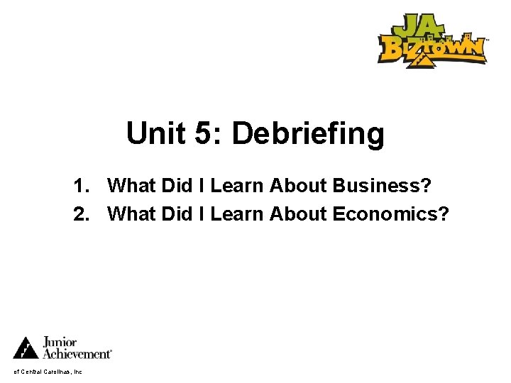 Unit 5: Debriefing 1. What Did I Learn About Business? 2. What Did I
